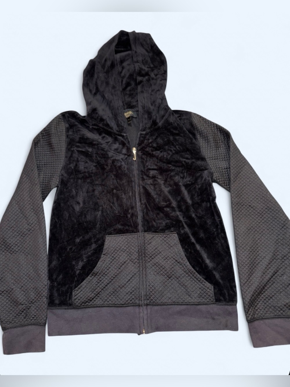 Juicy Couture AUTHENTIC VINTAGE Black Logo Velour Zip Up Hoodie Size M - Picture 4 of 8